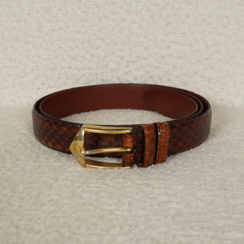 Johnston & Murphy Leather Dress Belt Mens 42 Brown Italian Calfskin 3602 USA
